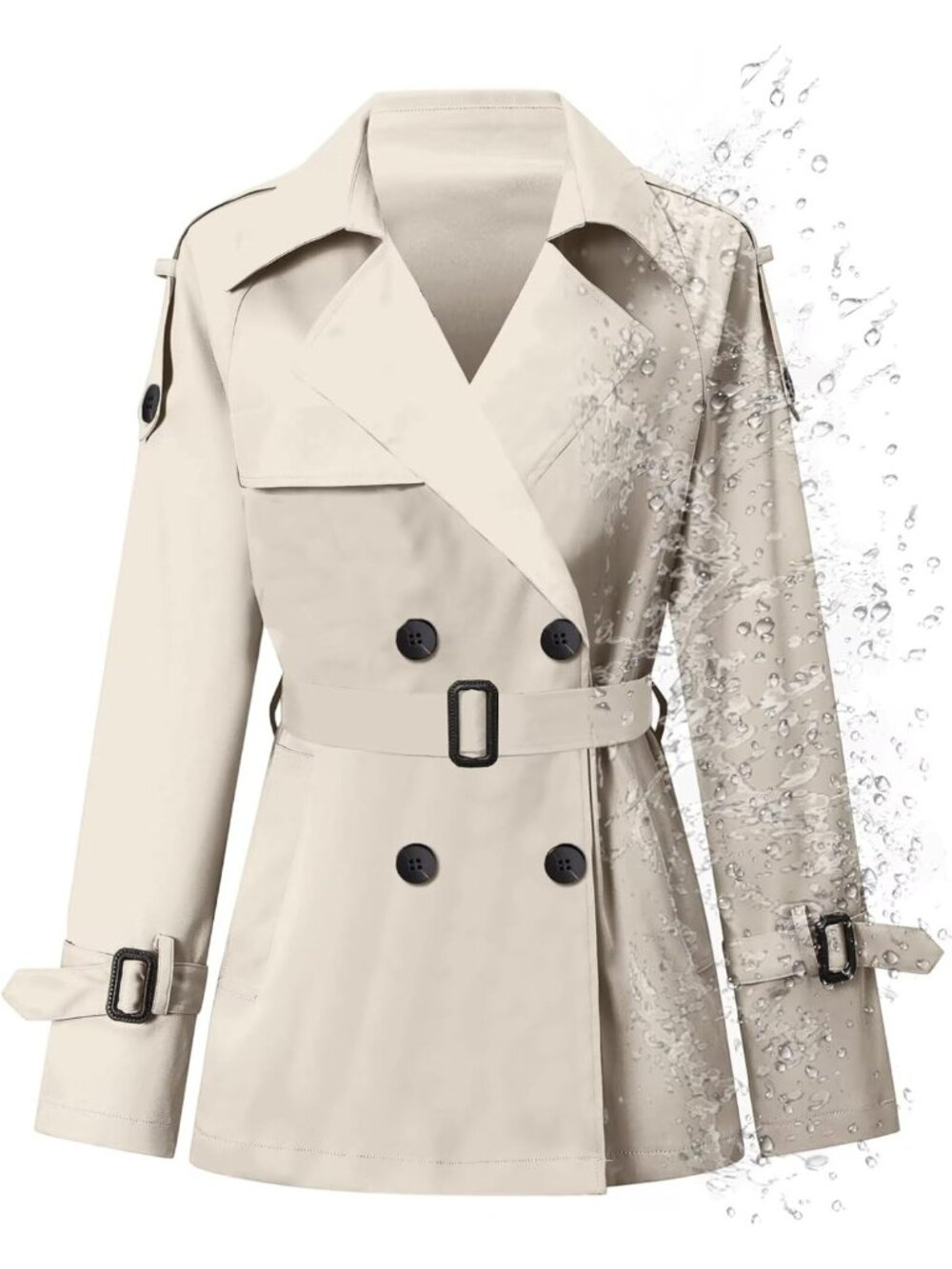 Stylish Women's Water-Resistant Double Breasted Belted Short Trench Coat